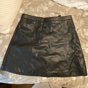 Black Leather Skirt with pockets